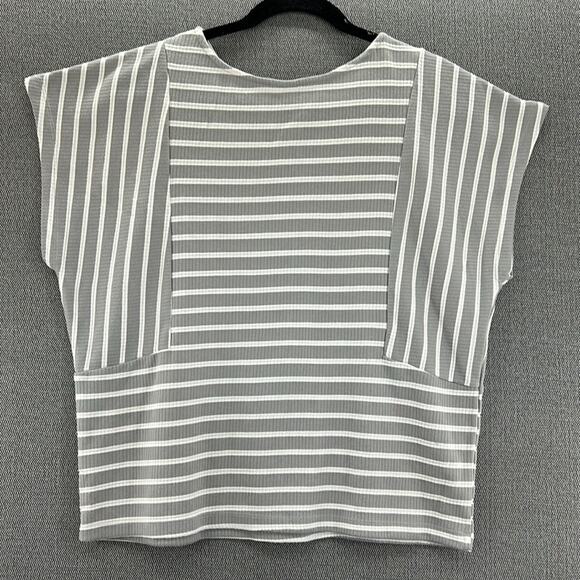 LARA Fashion Women’s White/Gray Knit Striped Relaxed Fit Raglan Shirt Top Size L - Picture 5 of 5
